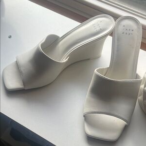 A New Day White Wedge Mules